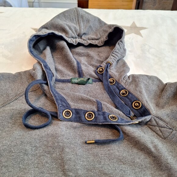 Lauren Ralph Lauren Jeans Co. Hoodie Womens Sz M Gray Asymmetrical Metal‎ Snaps - Picture 3 of 11